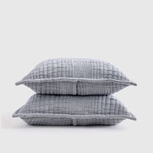 NWOT QUINCE Organic Cotton Channel Stitch Sham Set Standard Blue 7060